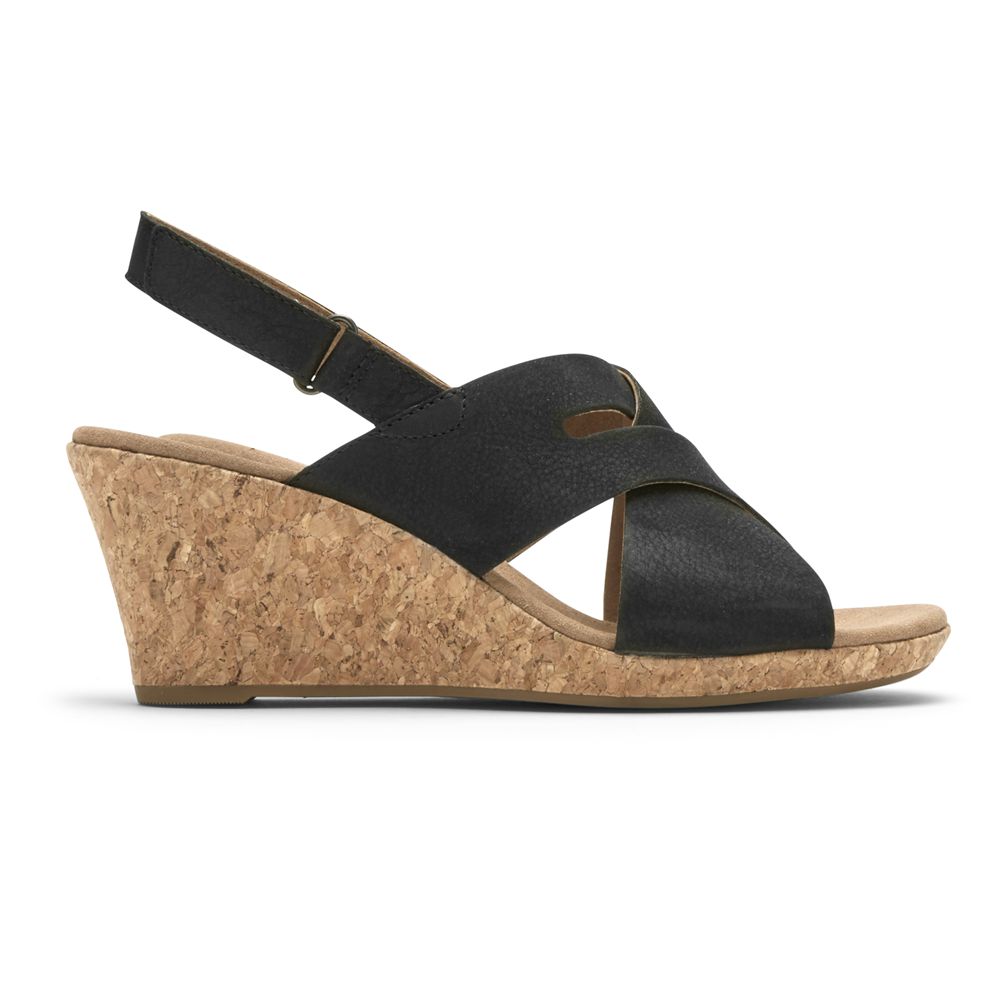 Sandalias Cunha Rockport Briah Slot Slingback Senhora - Pretas ( 519-SLMPXC )